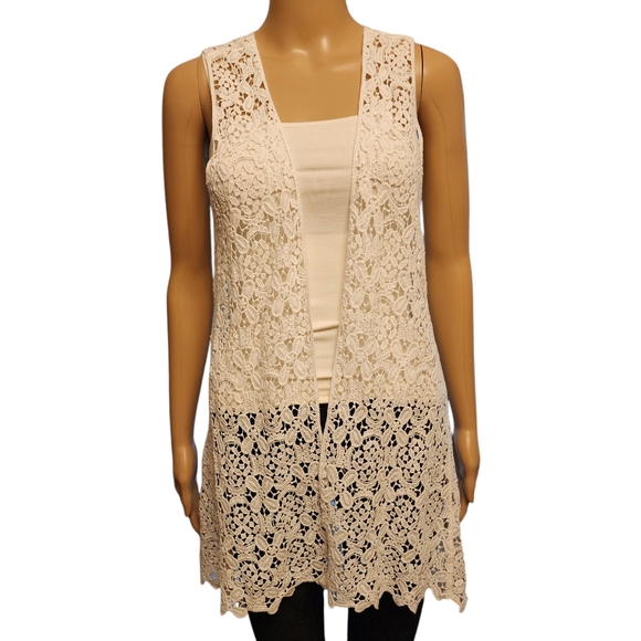 Gleamiss Crochet Lace Open Front Sleeveless Caedigan OS NWT - Picture 5 of 15